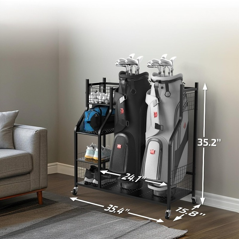 Golf Equipment Garage Storage - ゴルフバッグ収納ラック、クラブディスプレイスタンド、ガレージ用具ラック