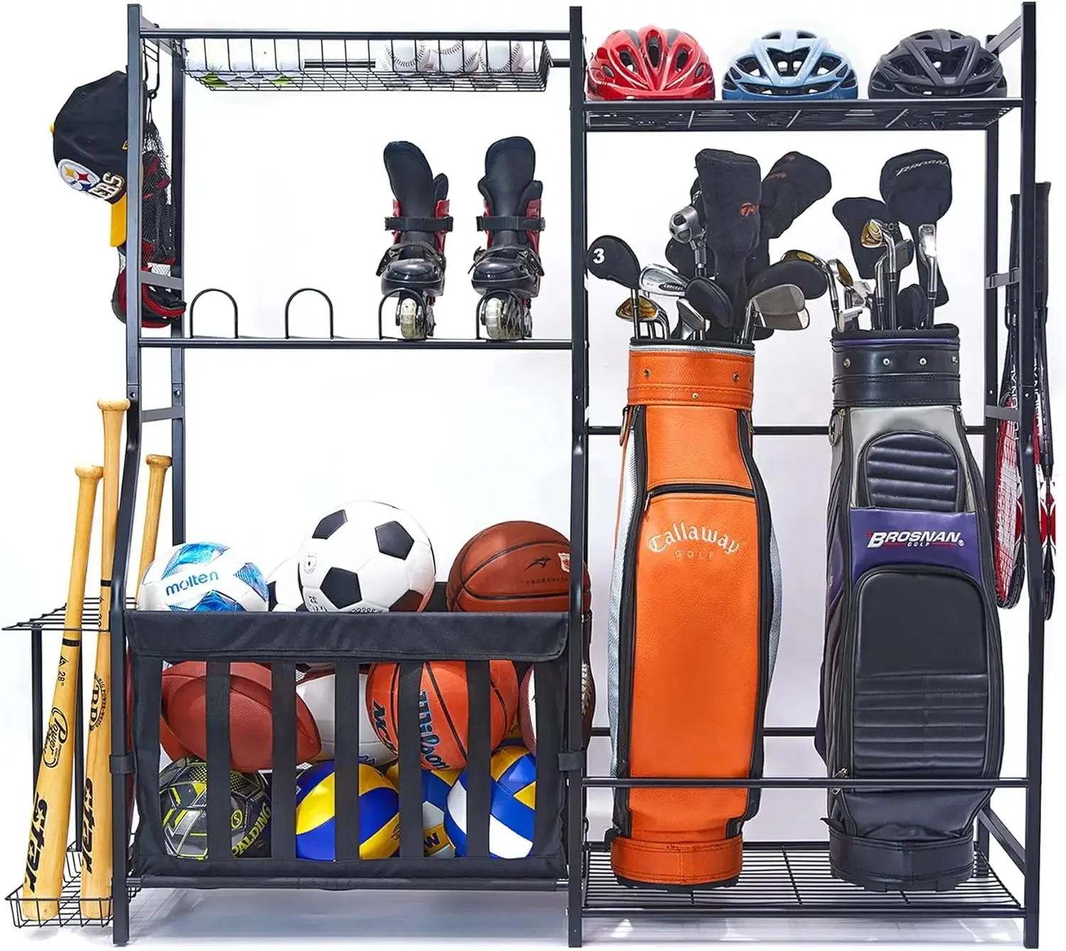 Golf Equipment Garage Storage - ガレージスポーツ用品オーガナイザー ゴルフバッグスタンド ボール収納ラック 室内屋外バスケット