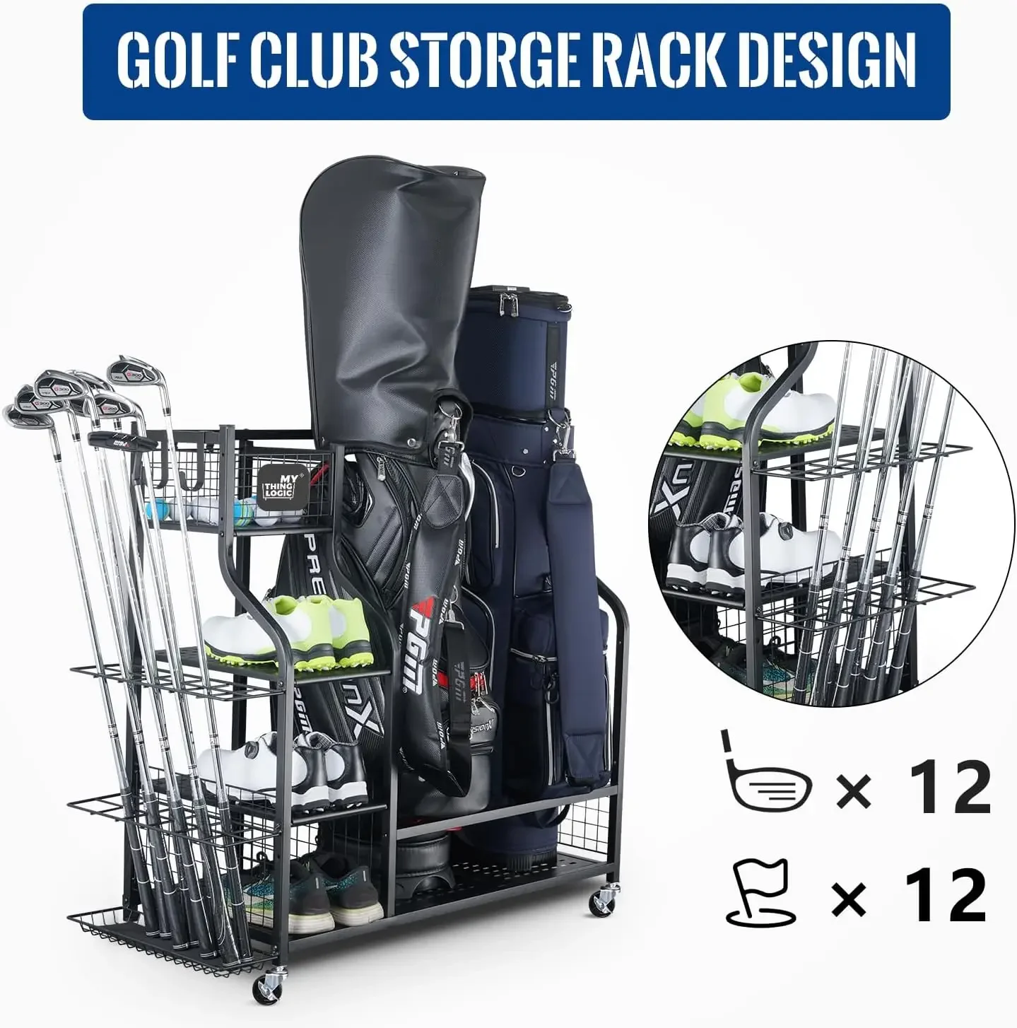 ゴルフ収納ガレージオーガナイザー、ゴルフバッグ収納スタンド、 - Golf Equipment Garage Storage のレビューと価格