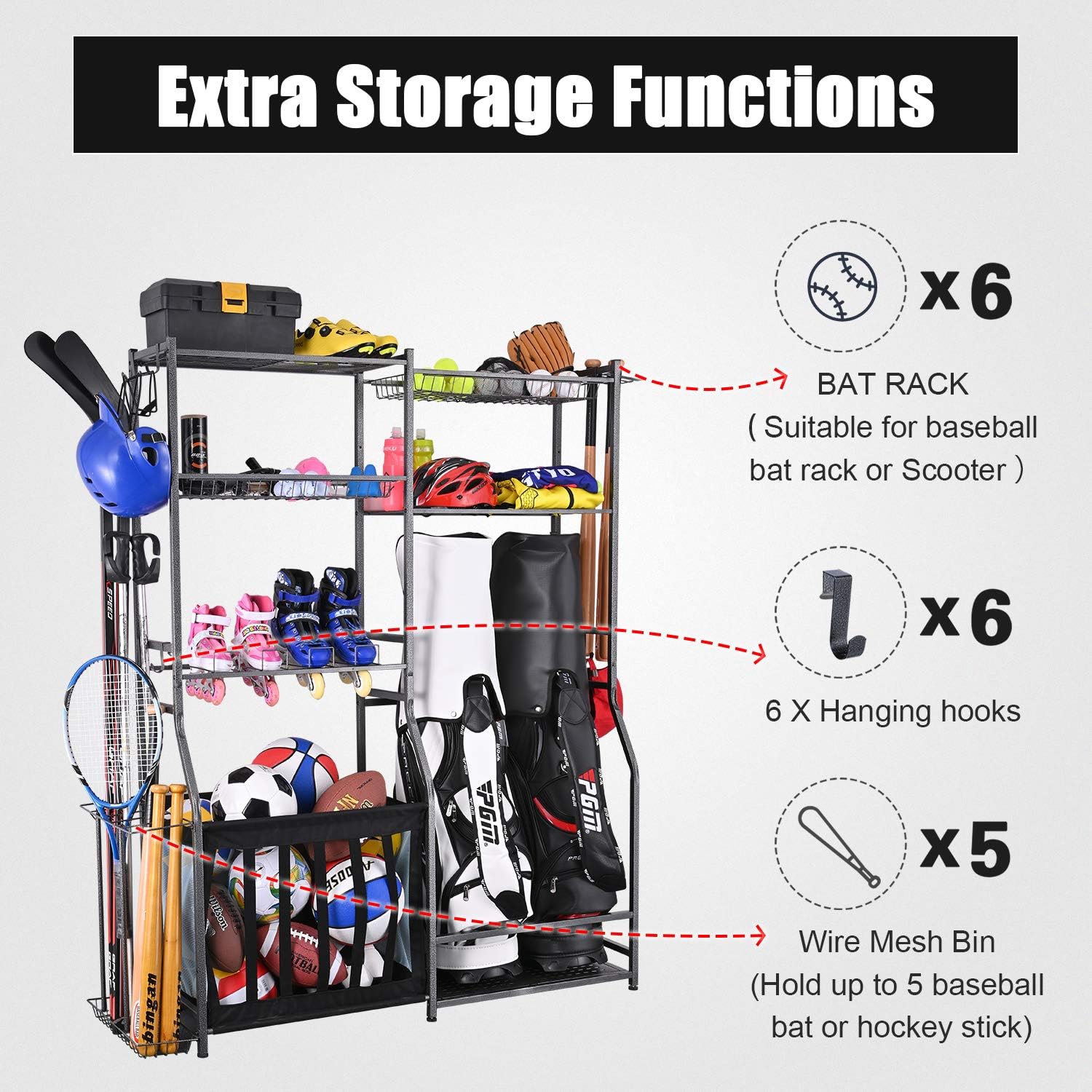 ガレージスポーツ用品収納スタンド、ゴルフバッグオーガナイザー - Golf Equipment Garage Storage のレビューと価格