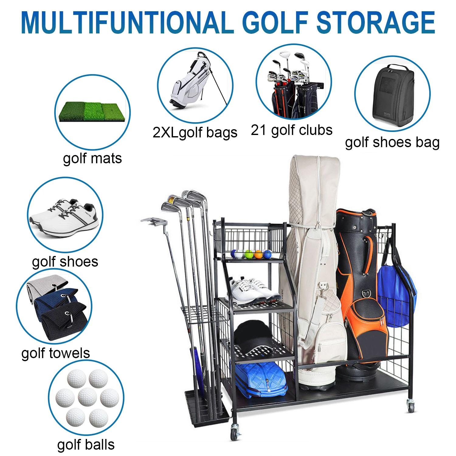 ゴルフバッグ収納ガレージオーガナイザーラック 2 スポーツバ - Golf Equipment Garage Storage のレビューと価格