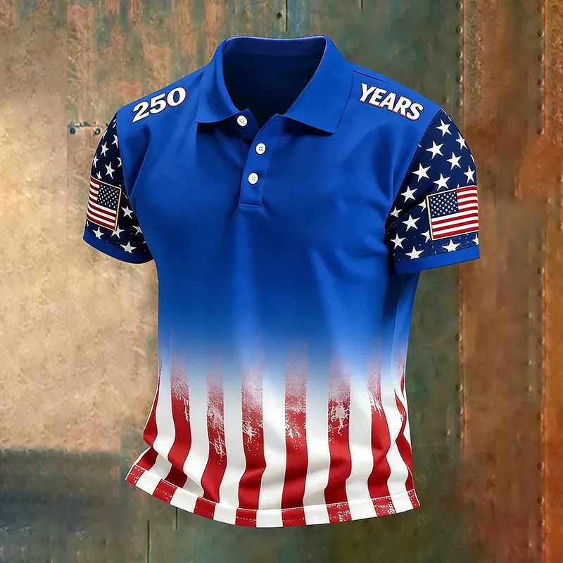 250年記念テーマUSAグラデーションストライプポロシャツメ - Golf Equipment Logo のレビューと価格