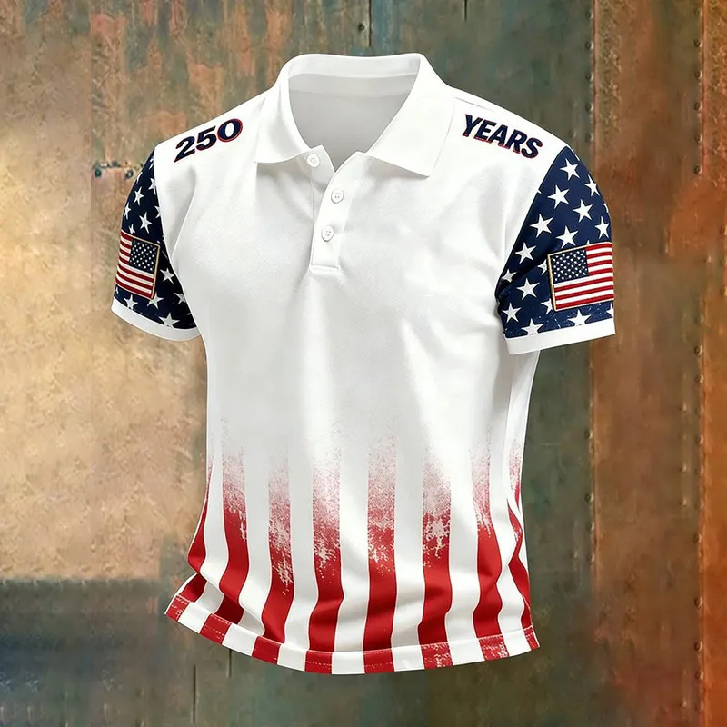 250年記念テーマUSAグラデーションストライプポロシャツメ - Golf Equipment Logo のレビューと価格