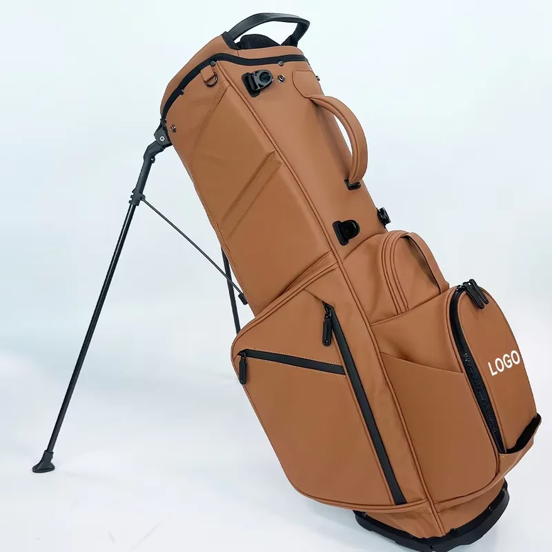 カスタムロゴ刺繍ゴルフスタンドバッグPUレザーブラウンサンデ - Golf Equipment Logo のレビューと価格