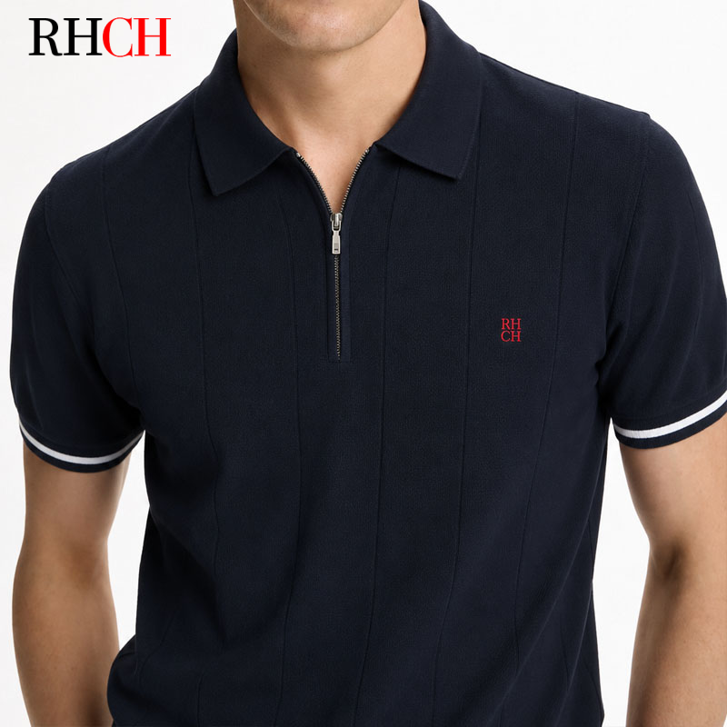 RHCH メンズ ハーフジップポロシャツ 半袖 刺繍ロゴ入り - Golf Equipment Logo のレビューと価格
