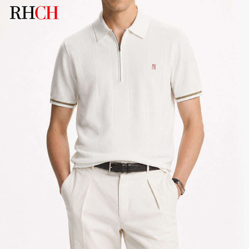 RHCH メンズ ハーフジップポロシャツ 半袖 刺繍ロゴ入り - Golf Equipment Logo のレビューと価格