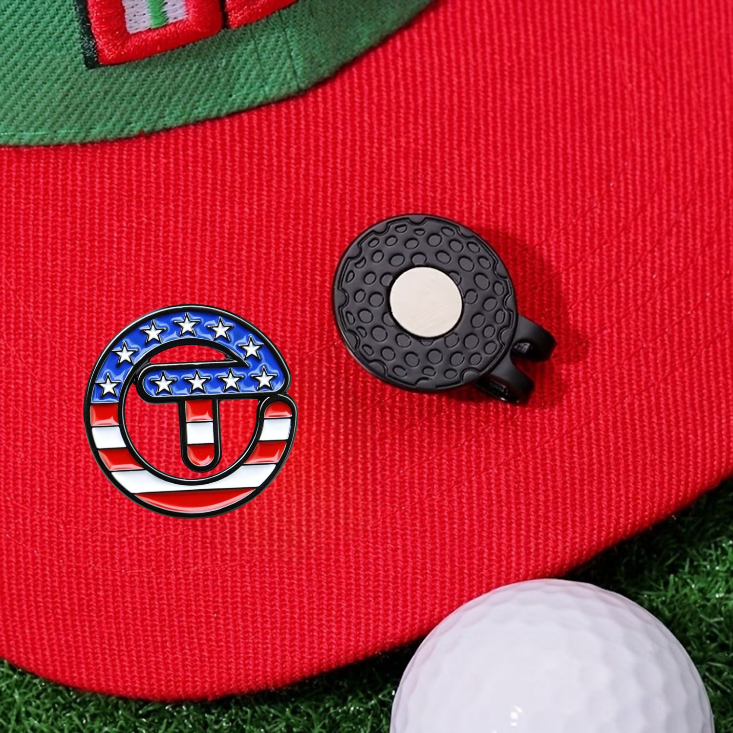 アメリカ国旗風星条旗ゴルフボールマーカー、マグネット式ハット - Golf Ball Premium のレビューと価格