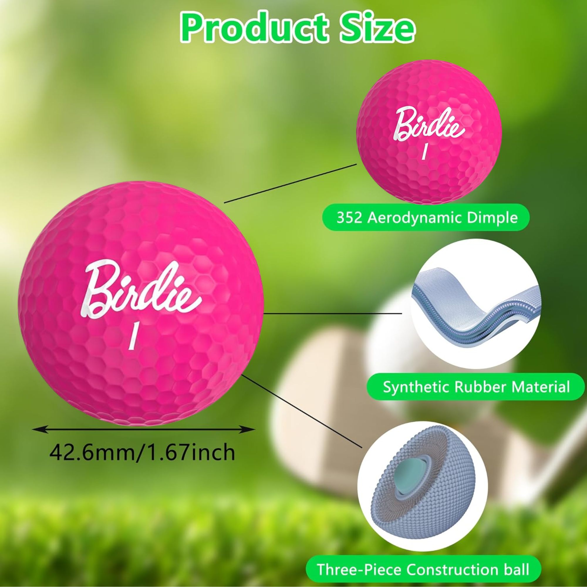 3個入りの面白いゴルフボール - バーディーピンクのゴルフボ - Golf Ball Premium のレビューと価格